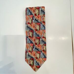 Expressions Multicolor Geometric Pattern Tie in Red, Orange, Blue and Cream